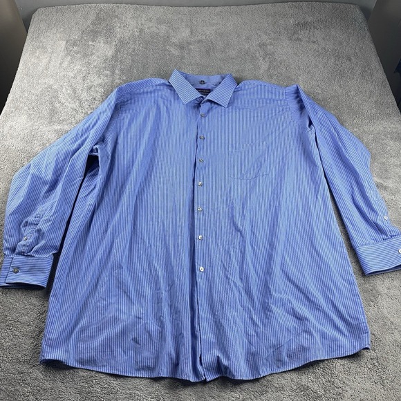 Geoffrey Beene Dress Shirt Mens 20 37/38 Big And Tall Blue Striped Wrinkle Free - Picture 1 of 15